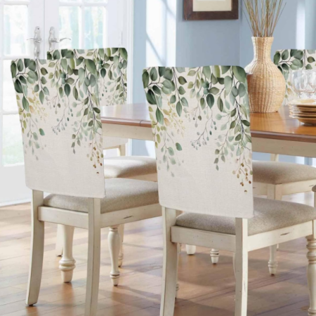 Fresh Eucalyptus-Print Chair Back Cover – Decorative Fabric Slipcover