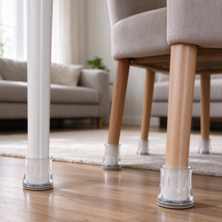 Transparent Corrugated Soft-PVC Chair Leg Covers with Felt Pads – Noise-Reducing and Anti-Slip Furniture Protectors