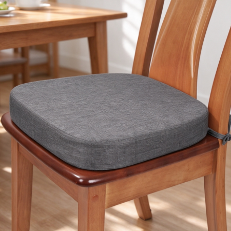 Linen-Textured Square Dining Chair Cushion with Ties – Thickened, Non-Slip Foam Seat Pad