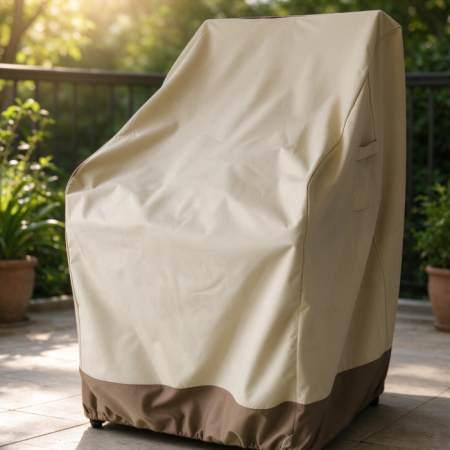 Outdoor Waterproof Dust Cover for Single Chairs – Beige & Brown, Thickened Fabric