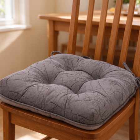 Vintage-Textured Quilted Fabric Chair Cushion with Ties (Non-Slip)