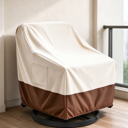 Beige and Brown Outdoor Swivel Chair Cover – Waterproof & Sun-Resistant Furniture Cover