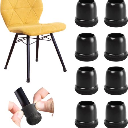 Black Silicone Chair Leg Caps for Round Tubing – Integrated Felt-Bottom Protectors for Metal Chair Legs