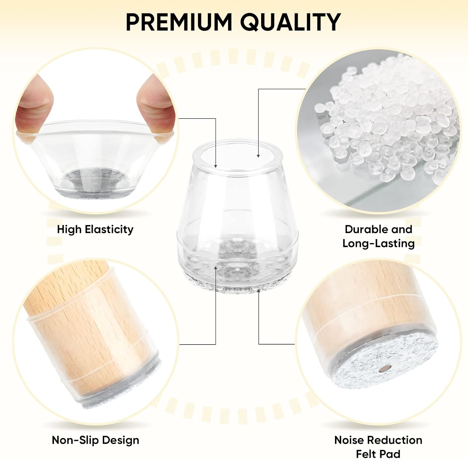 Universal Transparent Tapered Soft PVC Chair Leg Covers – With Grey Felt for Anti-Slip and Noise Reduction - Image 2