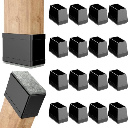 Square Black Hard-Shell Chair Leg Caps with Thickened Felt Base – Anti-Slip Floor Protectors