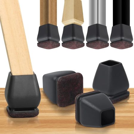 Black Tapered Square Silicone Chair Leg Covers – With Reddish-Brown Felt for Anti-Slip and Noise Reduction