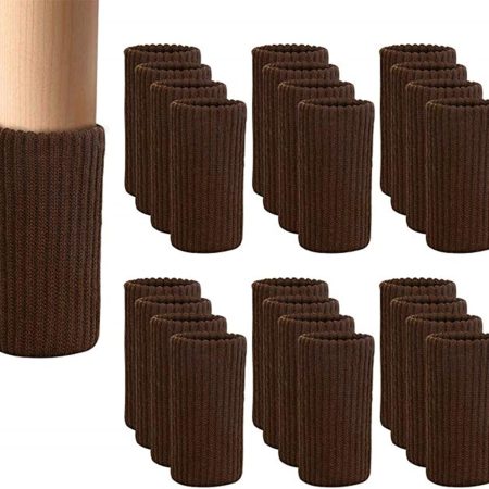 Brown Knitted Stretch Chair Leg Covers – Ribbed, Thickened, and Noise-Reducing