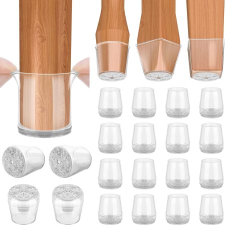 Universal Transparent Tapered Soft PVC Chair Leg Covers – With Grey Felt for Anti-Slip and Noise Reduction