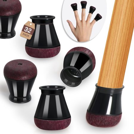 Conical Chair Leg Caps – Matte Black with Reddish-Brown Felt Base (Thickened, Anti-Slip, Noise-Reducing)
