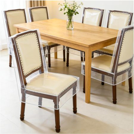 4-Piece Set of Plastic Dining Chair Covers, Transparent Kitchen Chair Covers