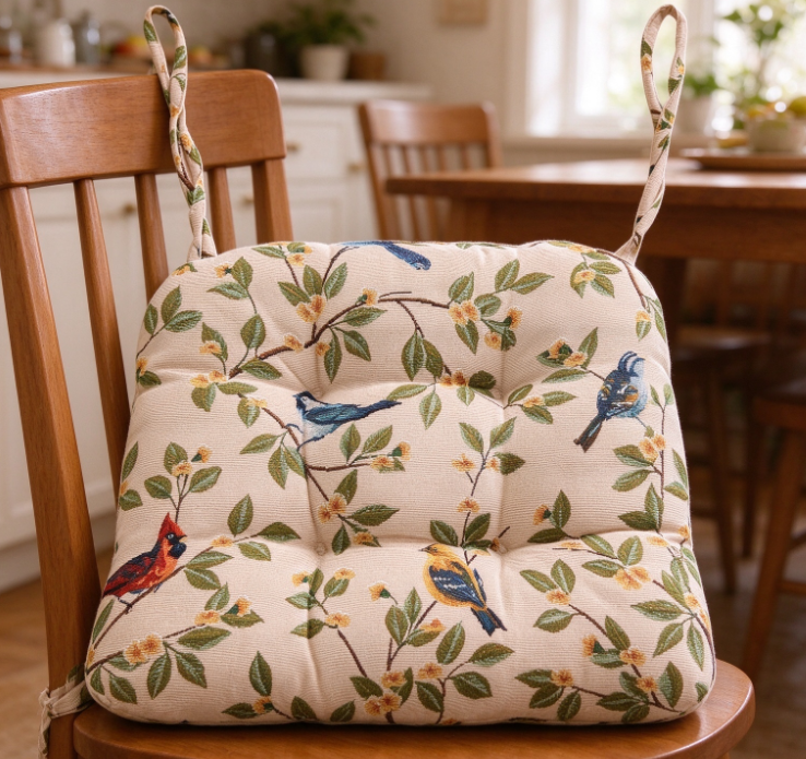 Outdoor Patio Chair Cushion with Floral & Bird Jacquard – Thickened, Tie-On Garden Seat Pad - Image 2